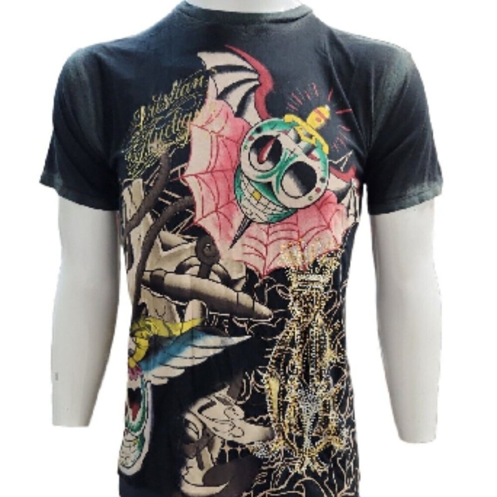 Christian Audigier Los Angeles Men's T-Shirt Short Sleeve Rhinestone  S-M-L-XL